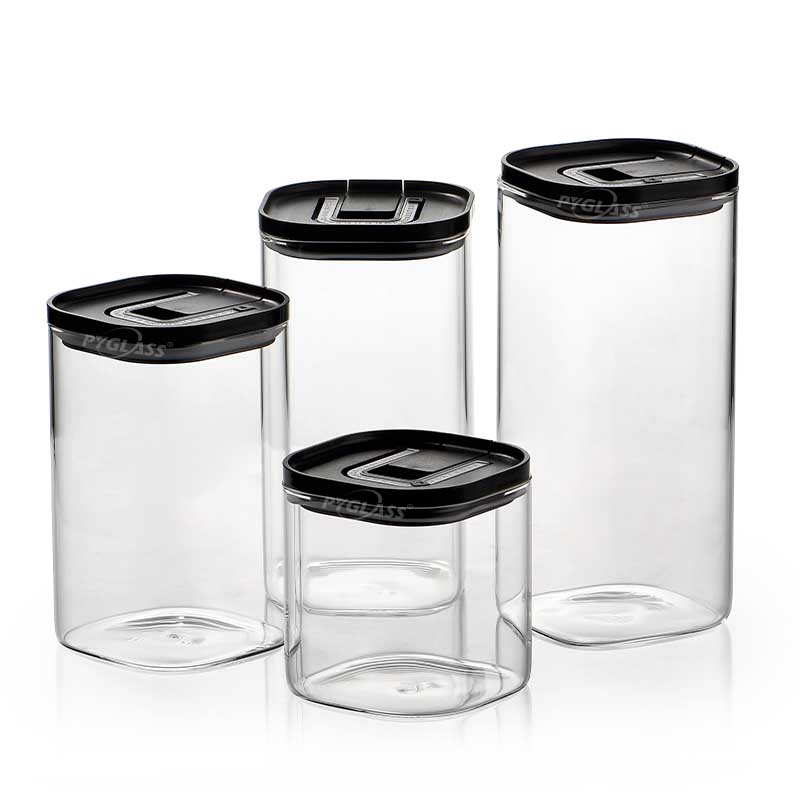 PYGLASS Crystal-Clear Glass Canisters with Airtight Seals – Elevate Your Pantry Organization for Coffee, Spices & Grains
