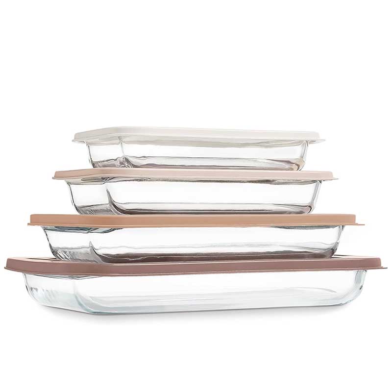 PYGLASS Space-Saving Nestable Glass Bakeware Set – Stackable Casserole Pans with Interchangeable Lids for Compact Kitchen Storage