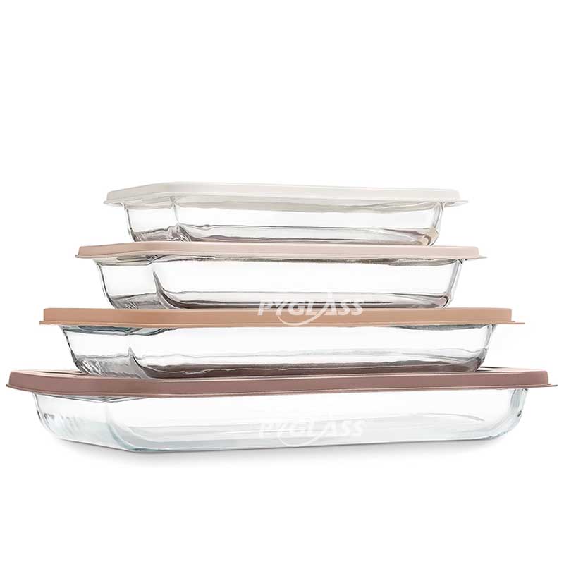 PYGLASS Space-Saving Nestable Glass Bakeware Set – Stackable Casserole Pans with Interchangeable Lids for Compact Kitchen Storage