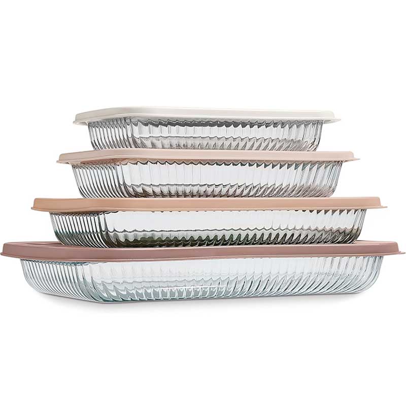 PYGLASS Minimalist Glass Bakeware Set – Elegant Ribbed Design Casserole Dish for Stylish Serving & Gifting (Scratch-Resistant Surface)