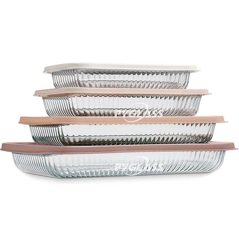 PYGLASS Minimalist Glass Bakeware Set – Elegant Ribbed Design Casserole Dish for Stylish Serving & Gifting (Scratch-Resistant Surface)