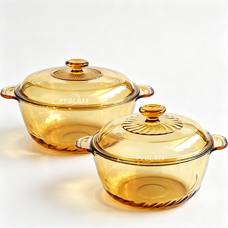 Pygalss Glass Heat Resistant Amber Round Glass Ceramics Kitchen Cookware Multipot Dutch Oven Stockpot Cook Stock Pot with Lid