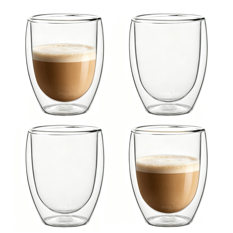 Pygalss Double Walled Glass Coffee Mugs, Glass Coffee Mugs Set, Insulated Clear Cappuccino Latte Mugs for Home, Cafe & Restaurant, Durable Stackable Drinking Glasses