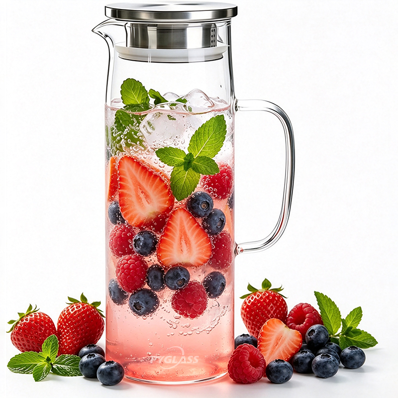 Pygalss Thickened Glass Pitcher with Lid and Spout, Square Borosilicate Glass Carafe with Handle for Fridge, Extra Large Water Jug for Hot/Cold Drink, Iced Tea, Coffee, Juice, Beverage
