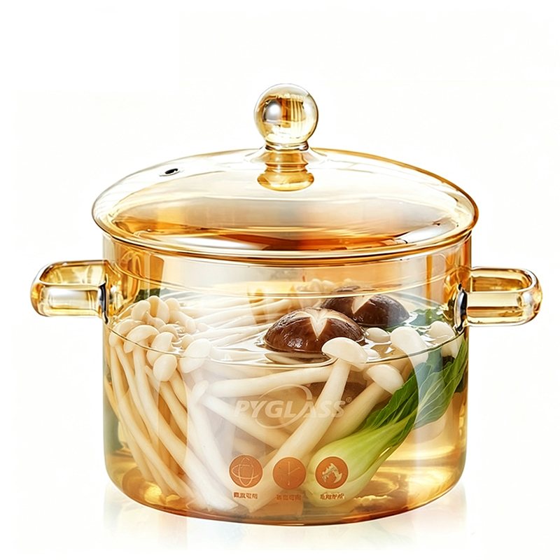 Pygalss Glass Casserole  Heat Resistant Amber Round Pot for Stove Potpourri, Save Energy, Heat Resistant, Heart Shape Lid, Amber