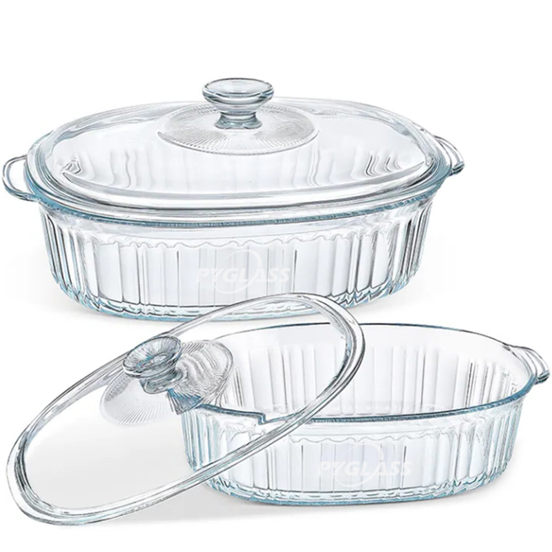 Pyglass Rect Glass Casserole with Lids – Set of 2 Glass Baking Dish With Glass Lids, Microwave & Oven Safe