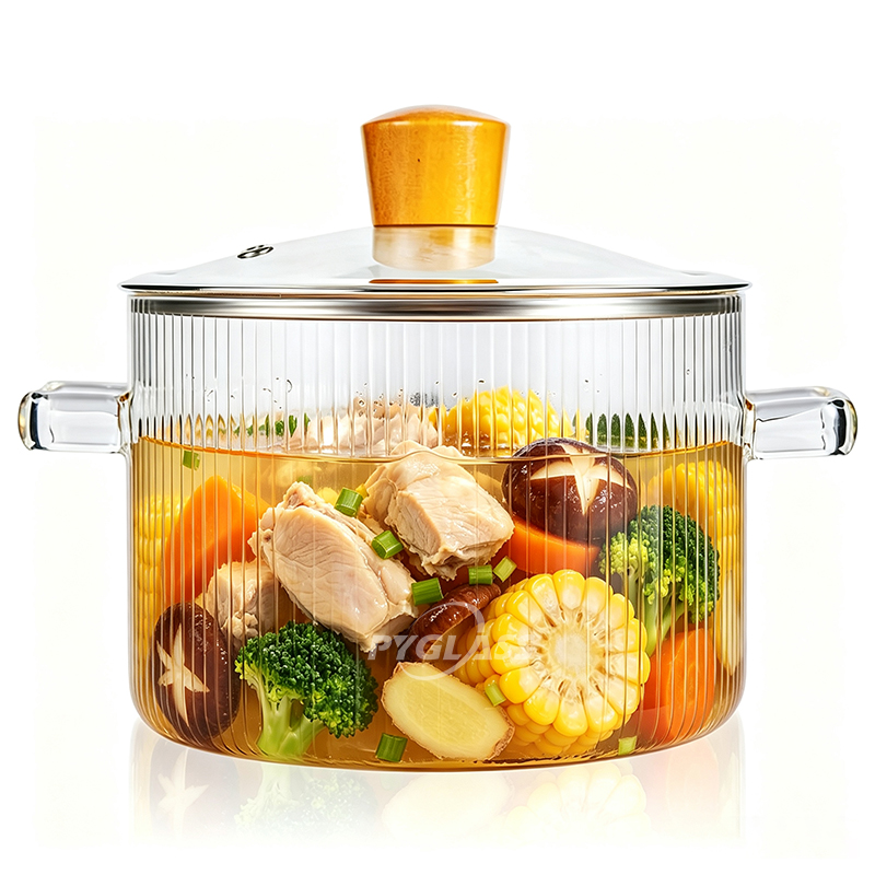 Pygalss Ribbed Clear Glass Pot for Stove Top, Casserole with Lid, Heat-Resistant Pot for Stove Potpourri, Saucepan Pot FIts for Cooking, Soup, Milk, Tea