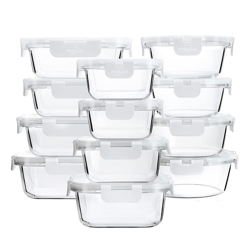 Pyglass 24-Piece Glass Food Storage Containers with Upgraded Snap Locking Lids,Glass Meal Prep Containers Set – Airtight Lunch Containers, Microwave, Oven, Freezer and Dishwasher,White