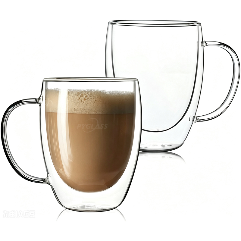 Pygalss Double Walled Glass Coffee Mugs with Handle Insulated Clear Borosilicate Glass Cups for Cappuccino, Latte, Tea