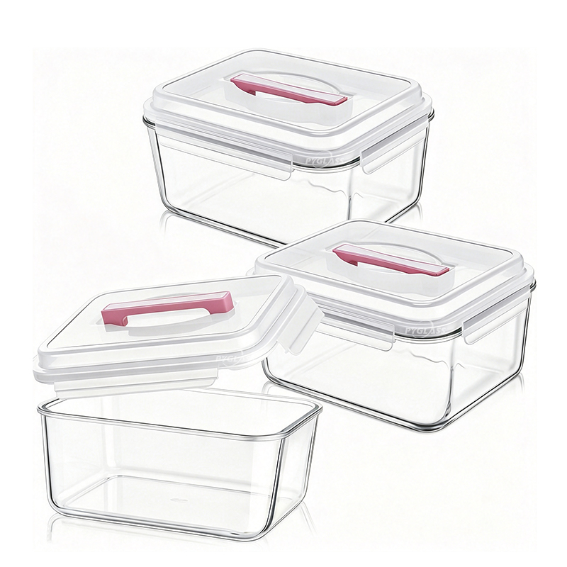 Pyglass 3 Pcs 6500 ML/ 220 oz/ 28 Cup Large Glass Food Storage Containers with Airtight Locking Lid Ideal Storing Food Vegetables Fruits Baking Casserole Lasagna Roasting Turkey, Transparent