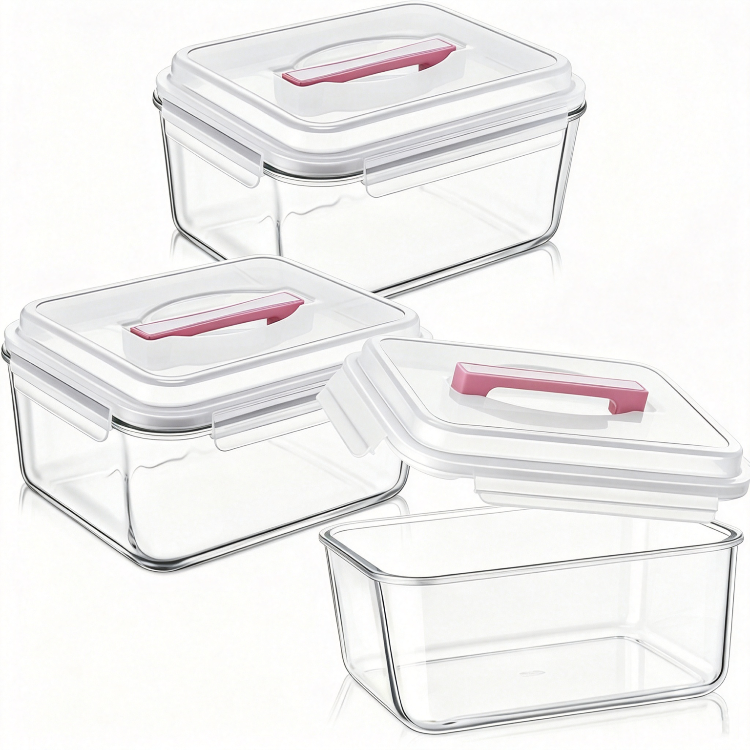 Pyglass 3 Pcs 6500 ML/ 220 oz/ 28 Cup Large Glass Food Storage Containers with Airtight Locking Lid Ideal Storing Food Vegetables Fruits Baking Casserole Lasagna Roasting Turkey, Transparent