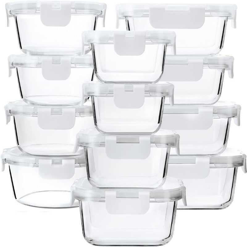Pyglass 24-Piece Glass Food Storage Containers with Upgraded Snap Locking Lids,Glass Meal Prep Containers Set – Airtight Lunch Containers, Microwave, Oven, Freezer and Dishwasher,White
