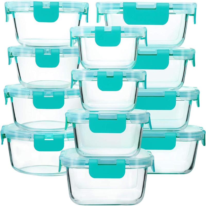 Pyglass 24-Piece Glass Food Storage Containers with Upgraded Snap Locking Lids,Glass Meal Prep Containers Set – Airtight Lunch Containers, Microwave, Oven, Freezer and Dishwasher,Green