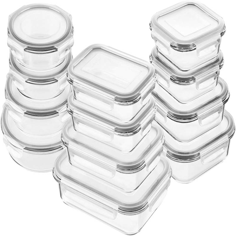 Pyglass 24-Piece  Glass Food Storage Containers with Airtight Lids, Glass Meal Prep Containers, Lunch Office Meal for Microwave, Oven, Freezer and Dishwasher, BPA Free