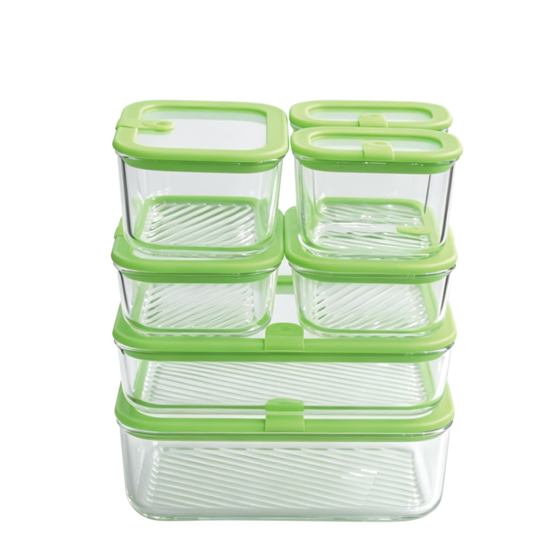 Pygalss Modular Glass Food Container Set with Glass Lid Meal Prep Containers Leakproof, 100% Plastic Free