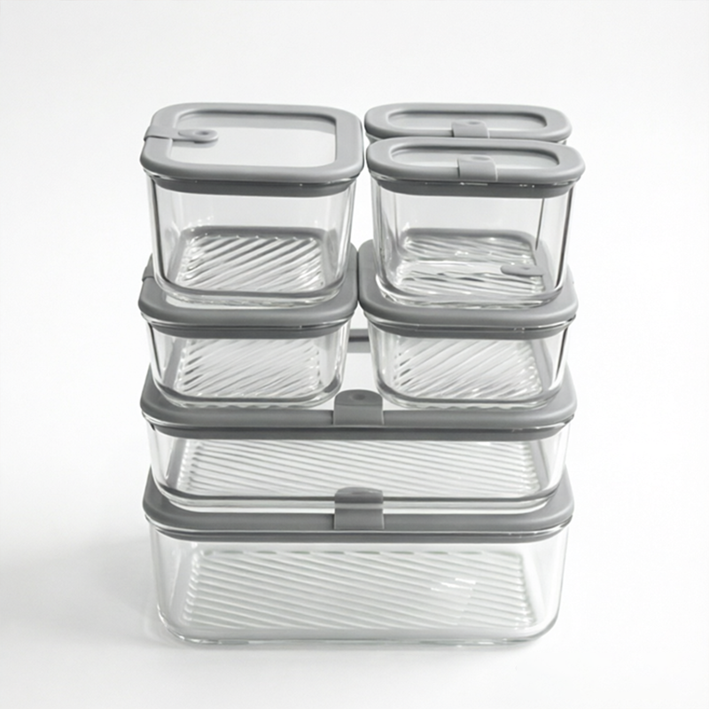 Pygalss Modular Glass Food Containers with Glass Lid, Microwave Safe Food Storage Container Set Meal Prep Containers
