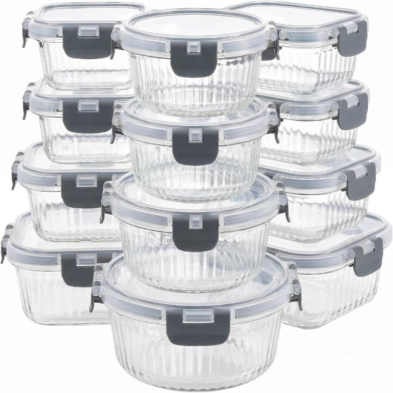Pyglass 24pc Borosilicate Glass Storage Containers with Lids | 12 Airtight/Freezer Safe Food Storage Containers for Pantry and Kitchen | Meal Prep Container for Lunch | Glass Tupperware Set