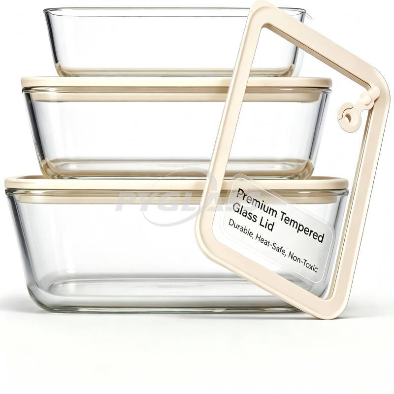 Pyglass Glass Food Container Set with Glass Lid, 3 Pack, Meal Prep Containers with Silicone Framed Airtight Lid, Leakproof, 100% Plastic Free