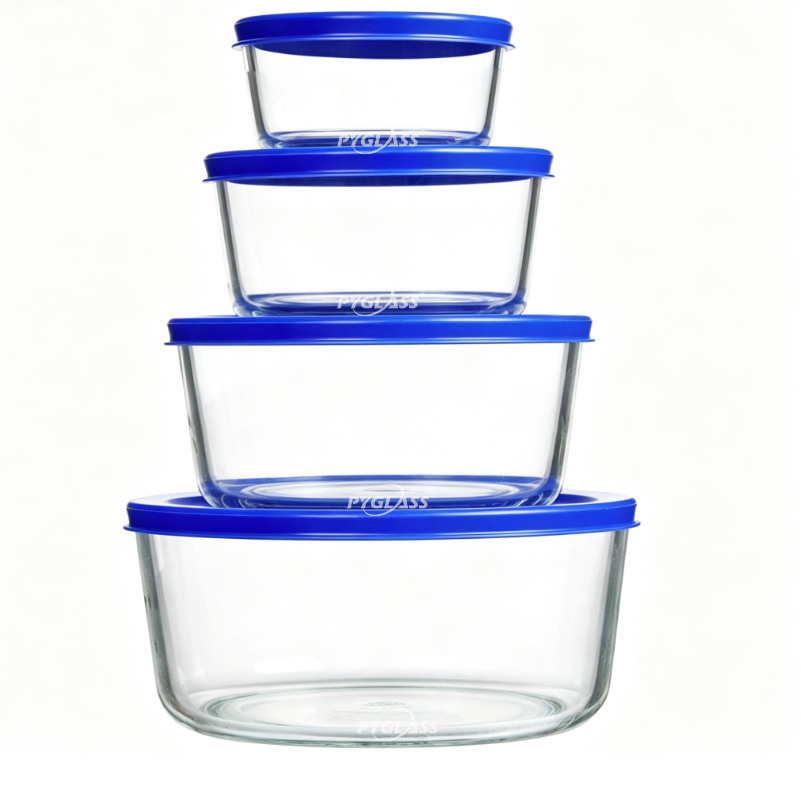 PYGLASS Airtight Glass Food Storage Bowls with Lids 4Pcs Nestable Borosilicate Glass Containers for Meal Prep & Leftovers