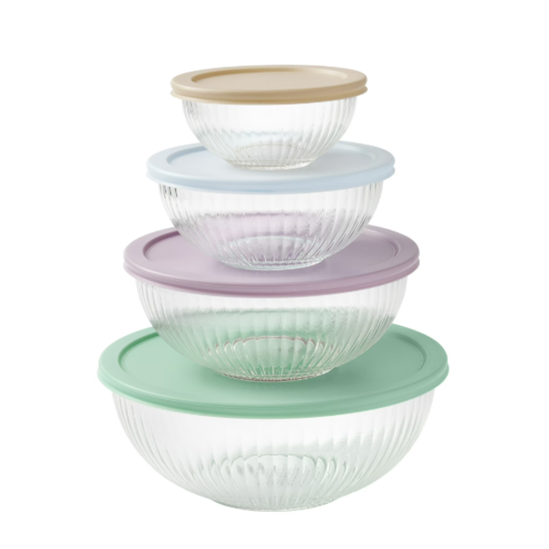 PYGLASS 4pcs Nesting Glass Food Storage Bowls with Colorful Lids Borosilicate Glass Meal Prep Containers Set