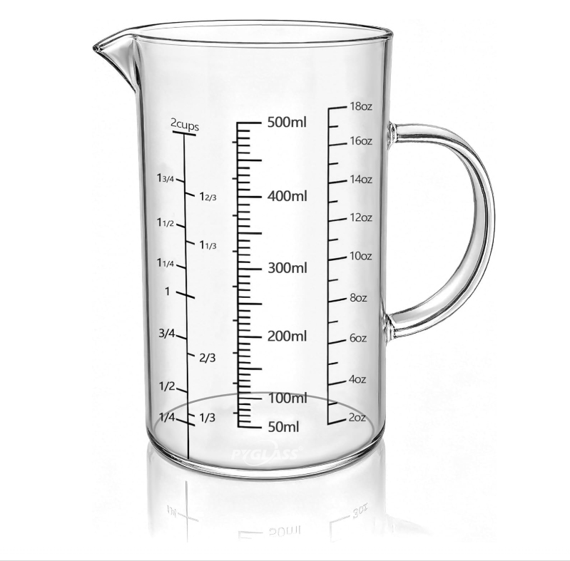 Pyglass Glass Measuring Cup with Handle and Spout, High Borosilicate Glass Measuring Pitcher for Liquid, Milk, Baking