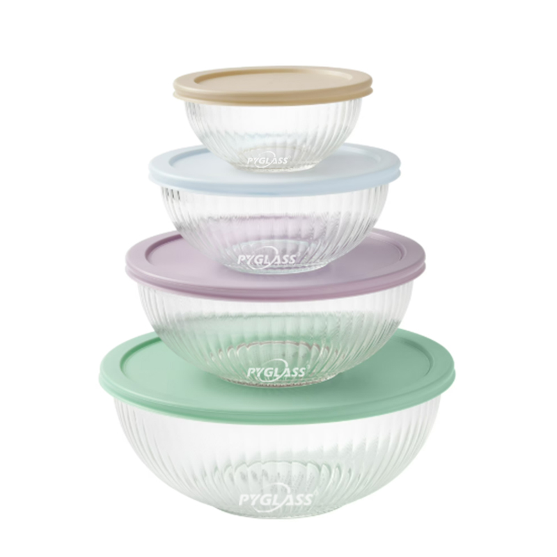 PYGLASS 4pcs Nesting Glass Food Storage Bowls with Colorful Lids Borosilicate Glass Meal Prep Containers Set
