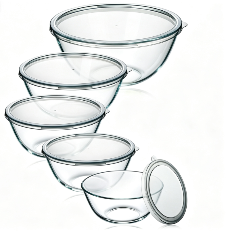 PYGLASS 5Pcs Nesting Glass Mixing Bowls with Lids Borosilicate Glass Food Storage Bowls Set for Kitchen