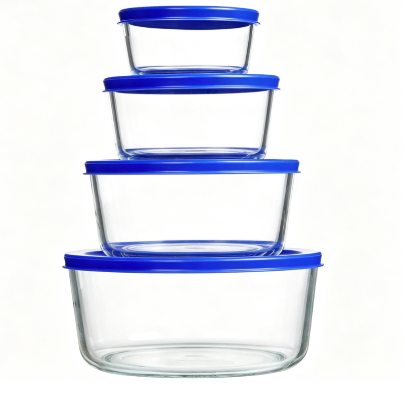 PYGLASS Airtight Glass Food Storage Bowls with Lids 4Pcs Nestable Borosilicate Glass Containers for Meal Prep & Leftovers
