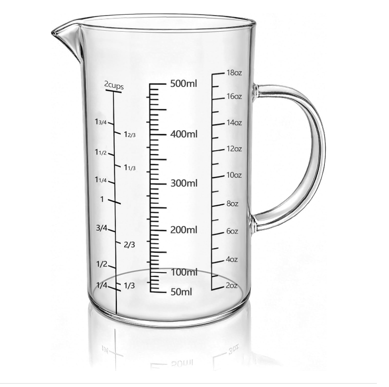 Pyglass Glass Measuring Cup with Handle and Spout, High Borosilicate Glass Measuring Pitcher for Liquid, Milk, Baking