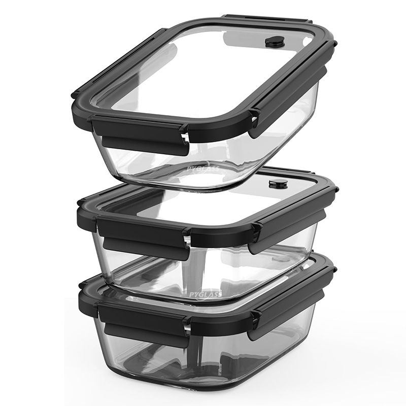 Pyglass Glass Meal Prep Containers 3 Pack | Borosilicate Food Storage Containers with Airtight Leak-Proof Vented Lids | Microwave, Oven, Freezer & Dishwasher Safe Glass Lunch Boxes for Kitchen