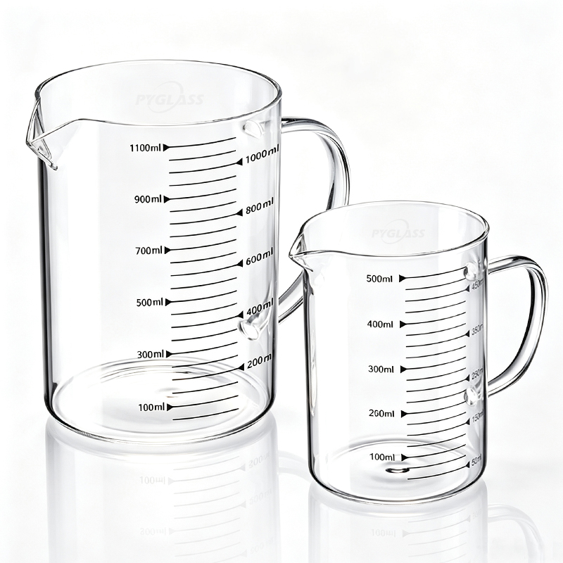 Pyglass Glass Measuring Cup with Handle and Spout, High Borosilicate Glass Measuring Pitcher Set