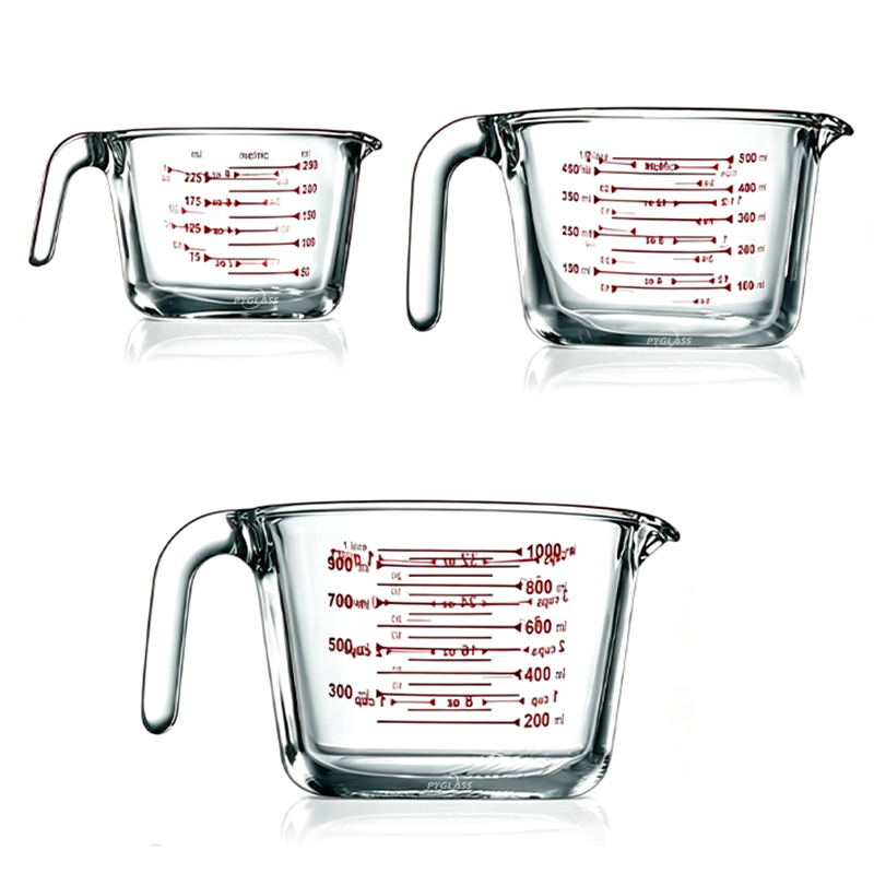Pyglass  Clear Glass Measuring Cup 3sets With Handle Heat Resistant Borosilicate Glass Measuring Cup For Kitchen Baking