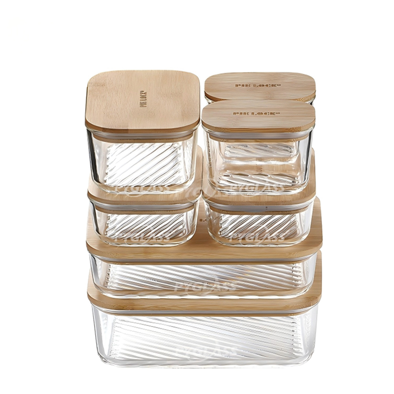 Pygalss NEW Rectangle Glass Containers with Bamboo Lid Modular Design for Meal Prep