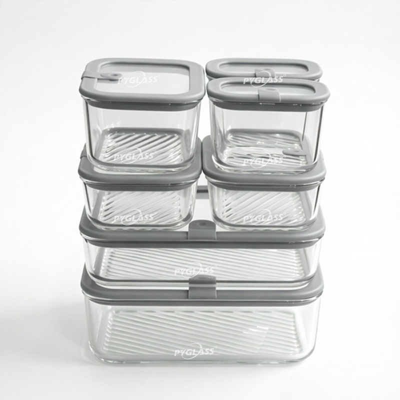 Pygalss Modular Glass Food Containers with Glass Lid, Microwave Safe Food Storage Container Set Meal Prep Containers